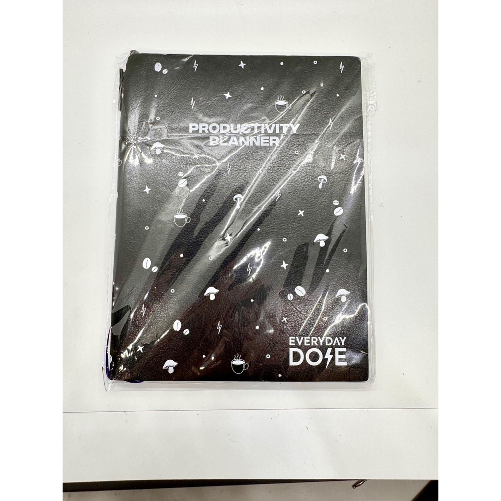Everyday Dose Focus Journal Productivity Planner Black Faux Leather 2025 New‎